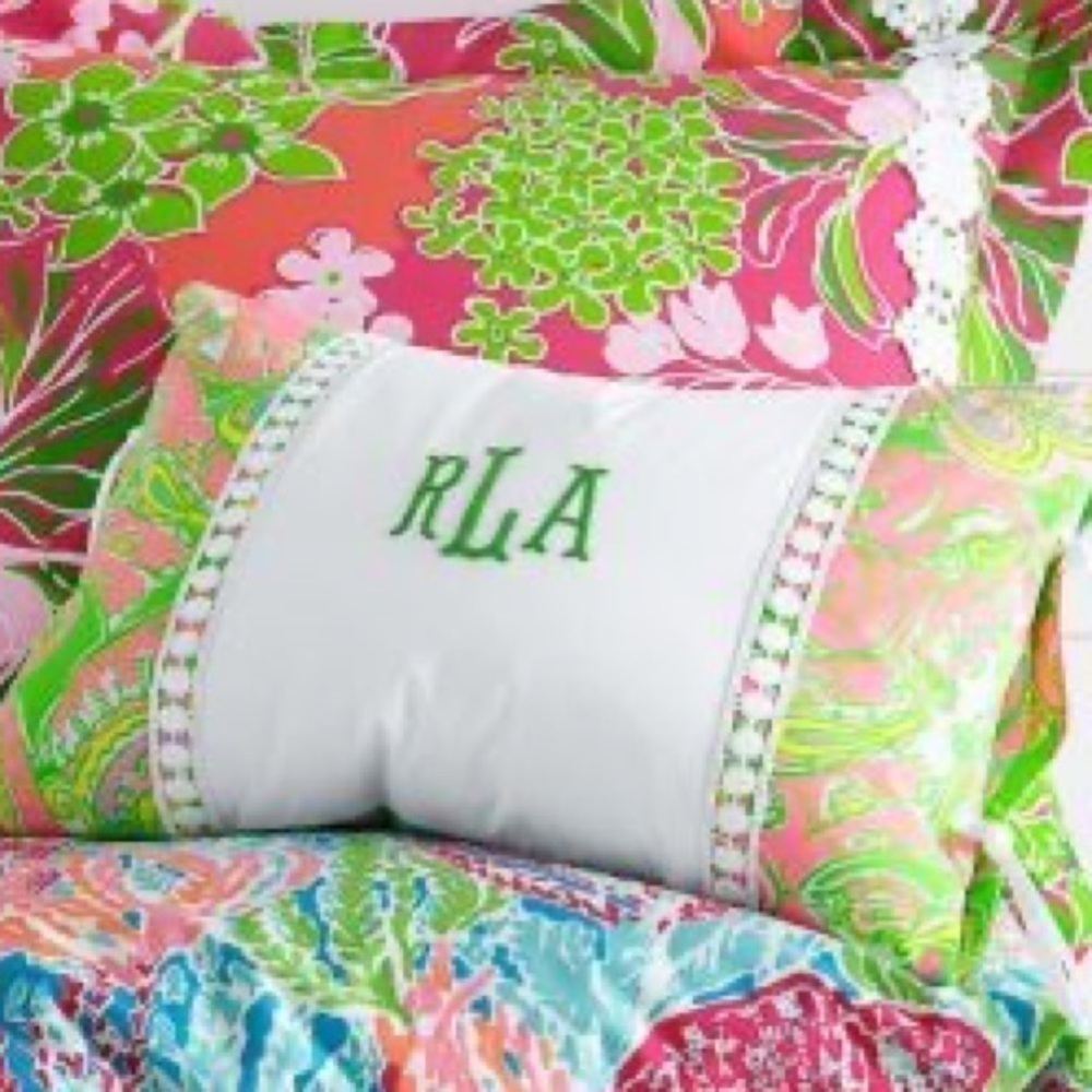 B Monogram Lilly Pulitzer for Garnet Hill Lumbar Pillow Chin Chin Print